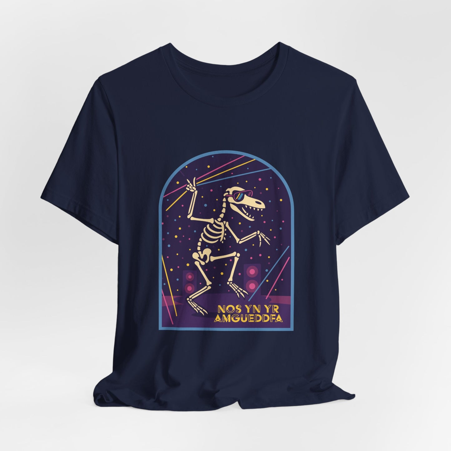 Skeleton Dino Tee – Retro Neon Fossil Graphic T‑Shirt