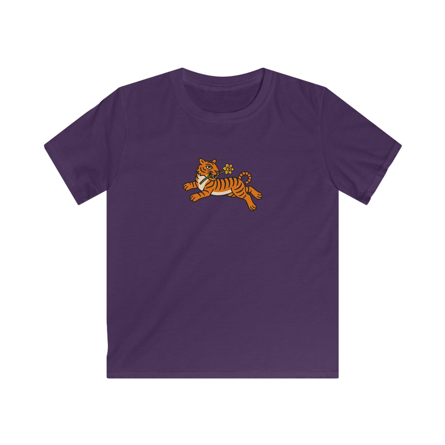 Kids Tiger and Daffodil T-Shirt — Leaping Tiger Tee for Children