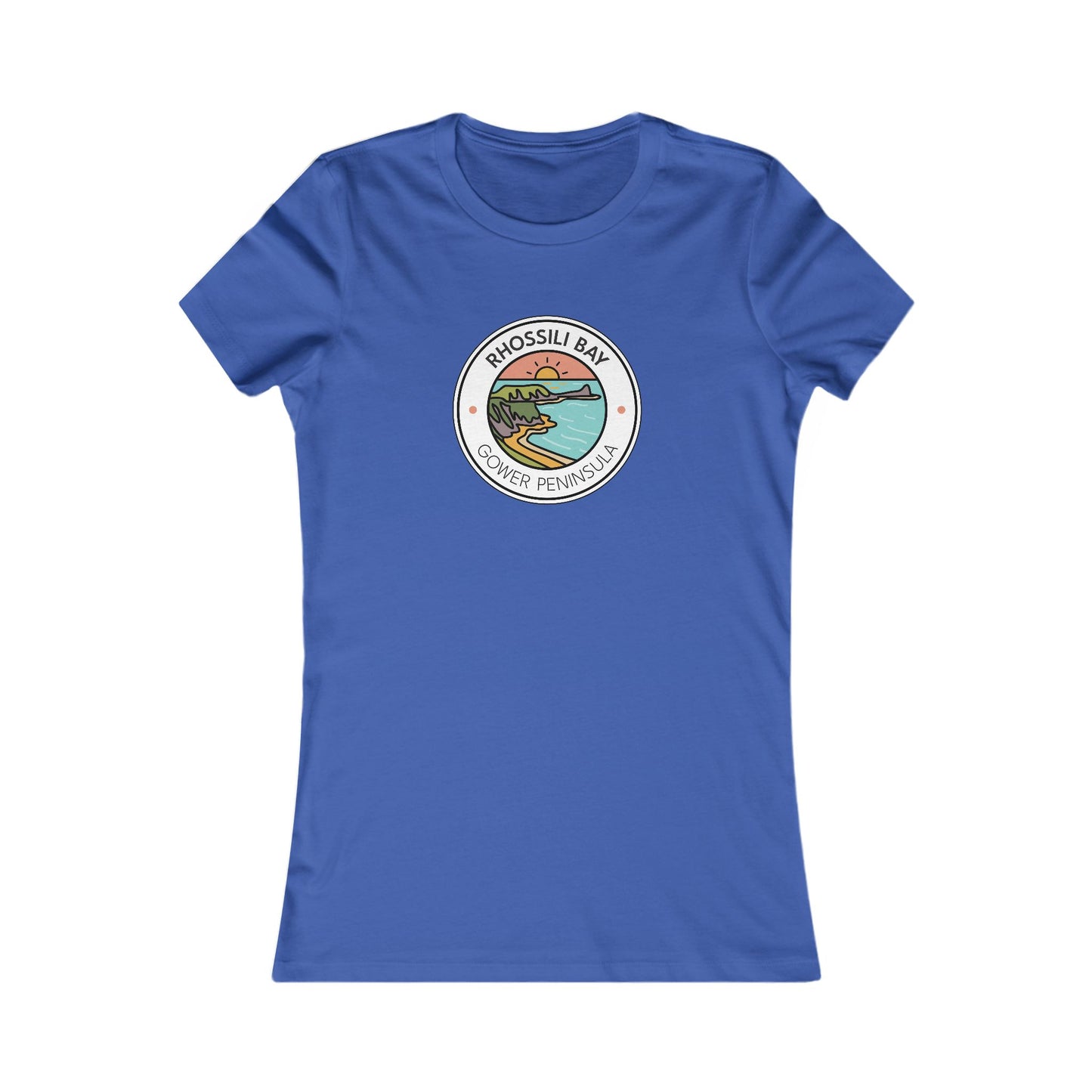 Women's Rhossili Bay Tee — Retro Surf Badge Graphic