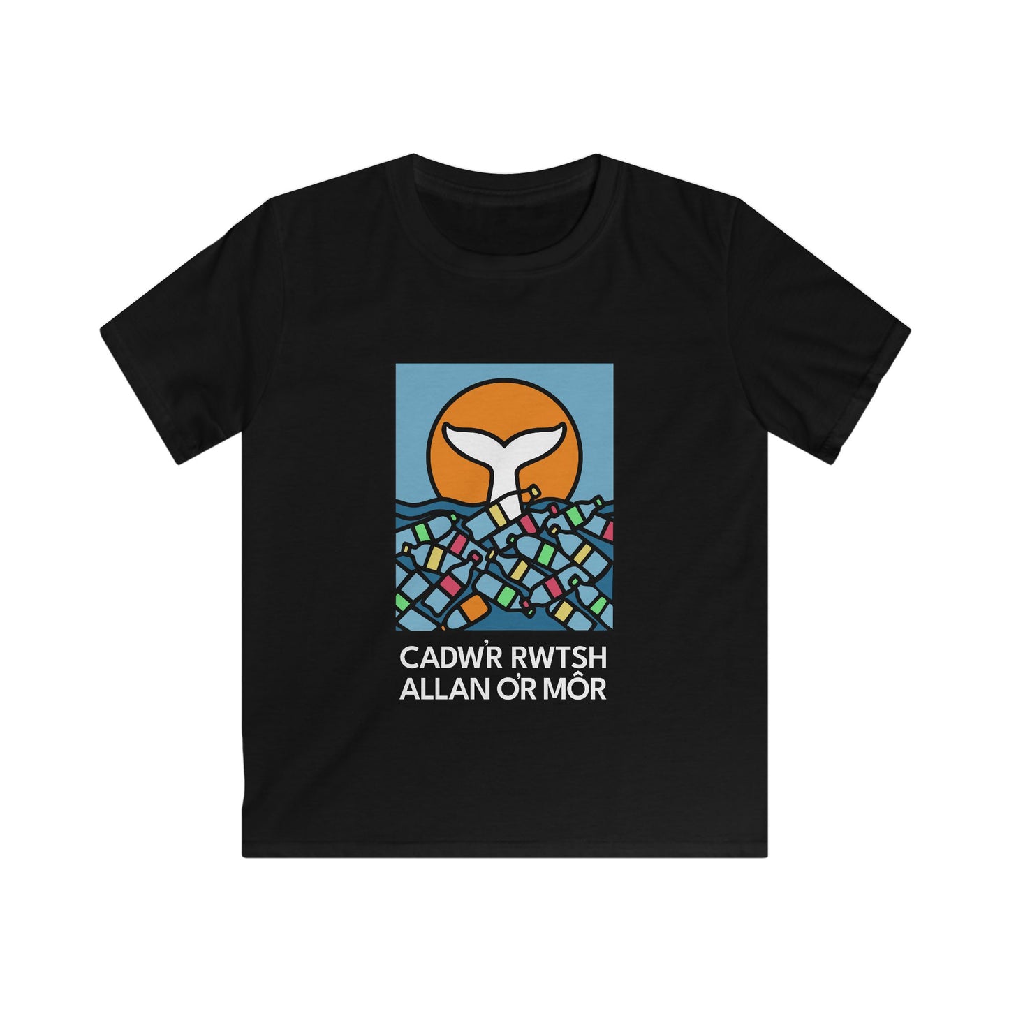 Kids Ocean Conservation Tee — "Cadwr Rwtsh Allan o'r Môr"