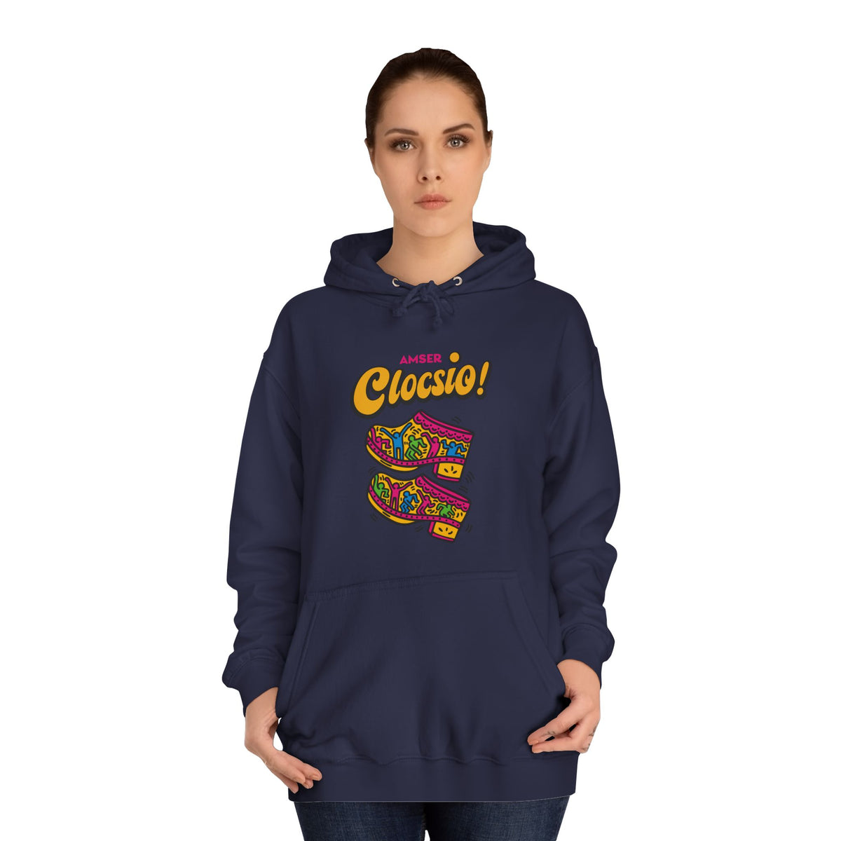 "Amser Clocsio!" Colorful Clogs Graphic Hoodie