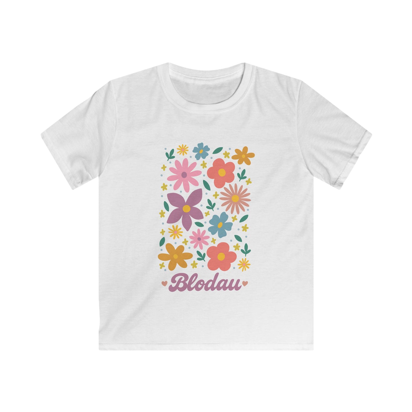 Kids "Blodau" T-Shirt — Colourful Retro Flower Graphic