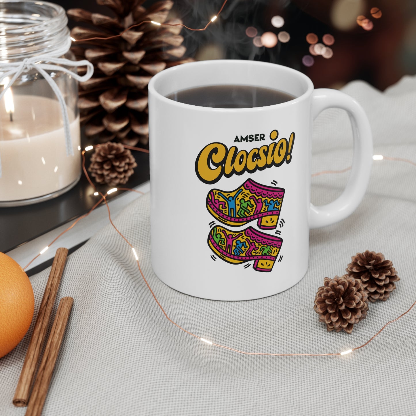 Amser Clocsio! Ceramic Mug — Welsh Clog Design