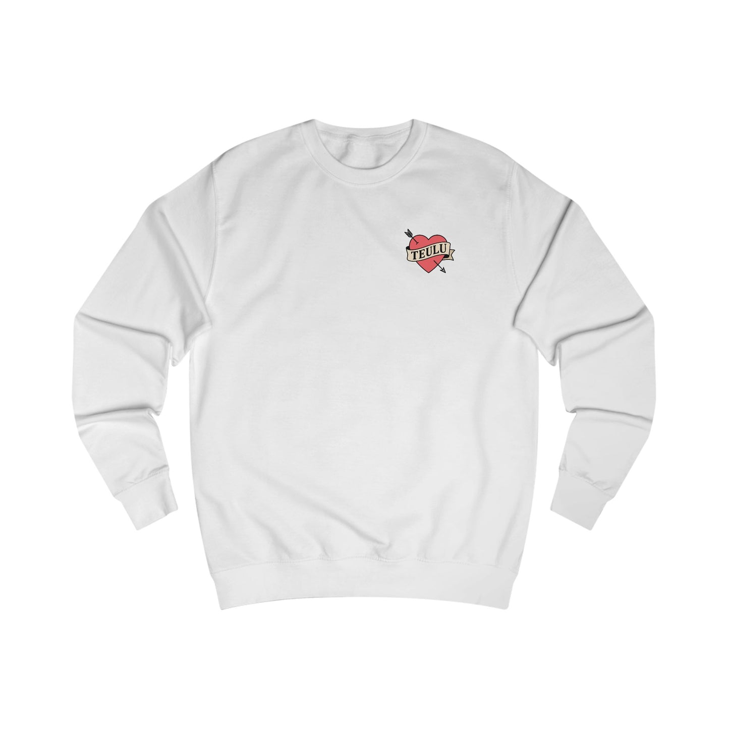 Minimalist Heart Tattoo Unisex Jumper - Welsh Language - 'Teulu' (Family)