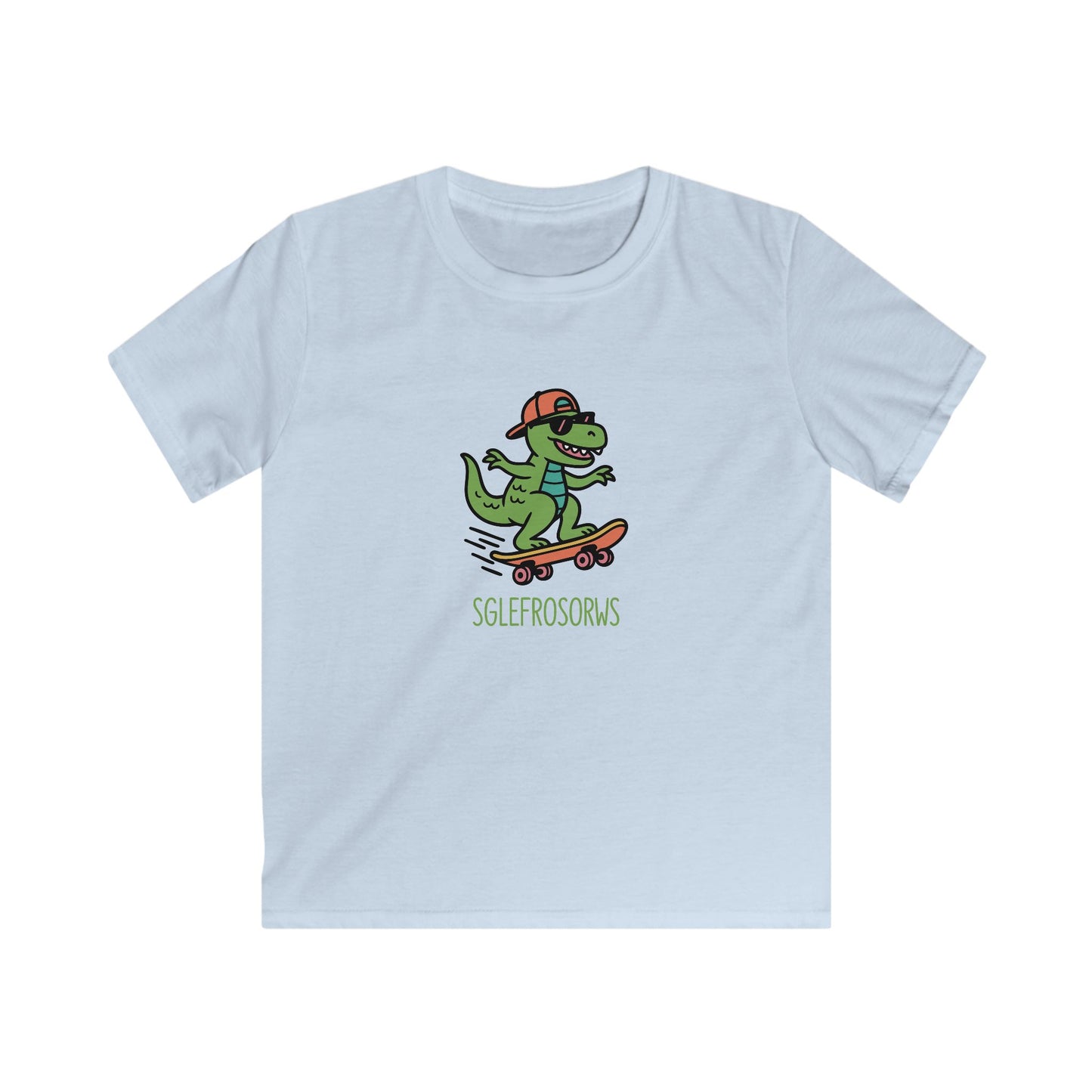 Kids Dinosaur T-Shirt — "Sglefrosorws" Skateboarding Dinosaur Graphic Tee