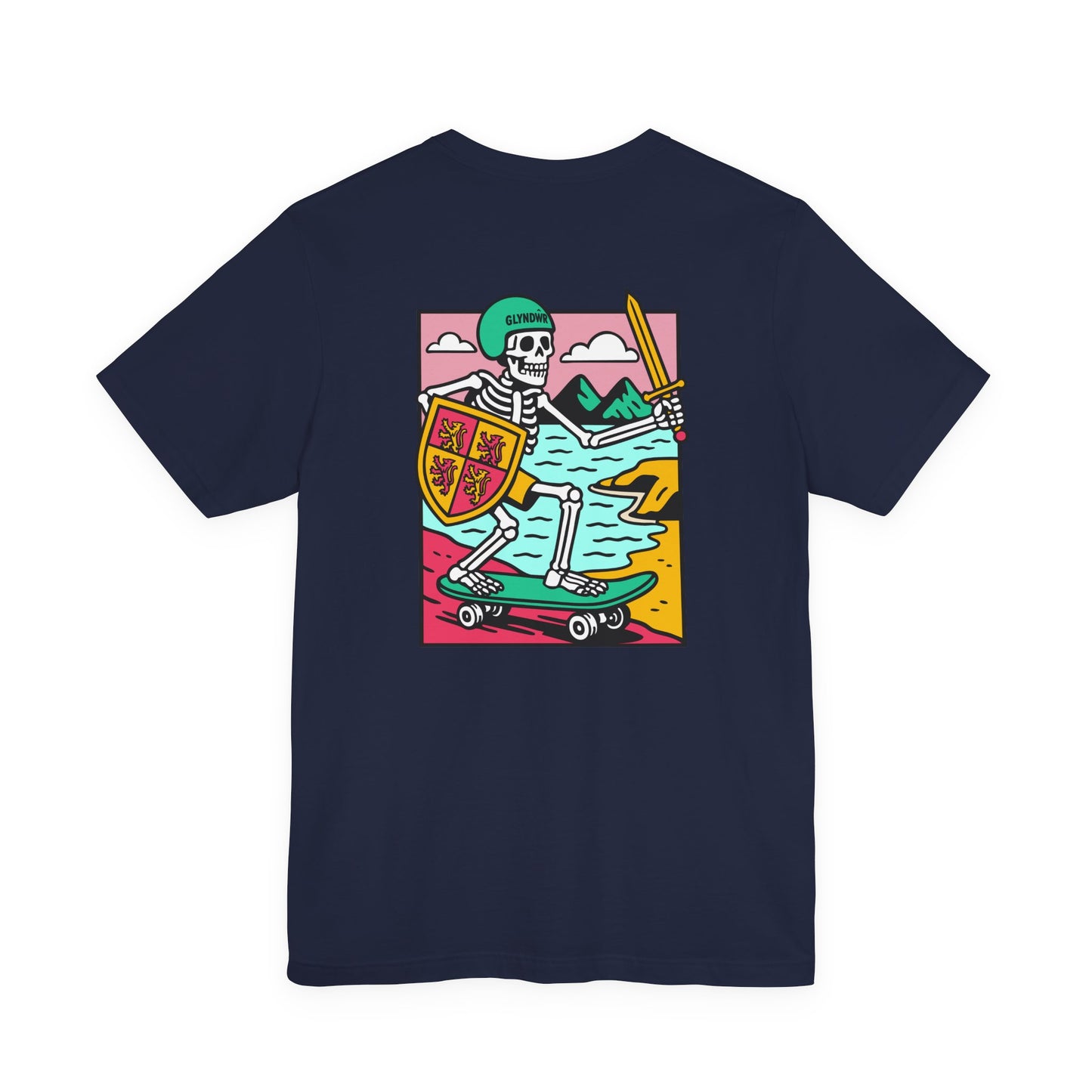 Skeleton Glyndŵr Unisex Skateboarding Tee - Double Sided