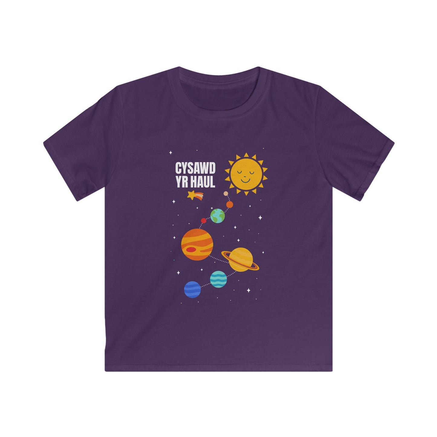 Kids Solar System Tee – Welsh Language "Cysawd Yr Haul" Space T-Shirt