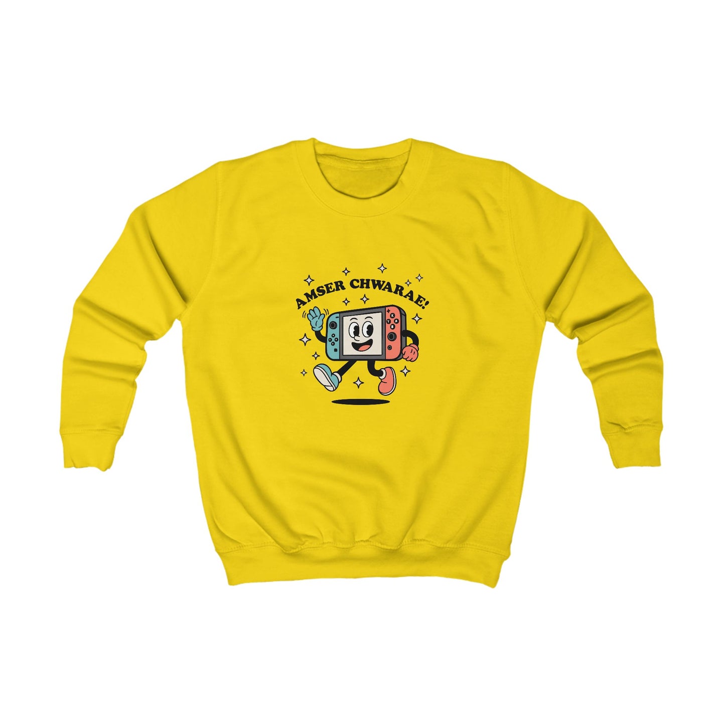 Kids Welsh Gamer Jumper "Amser Chwarae" Cute Retro Switch Style Character