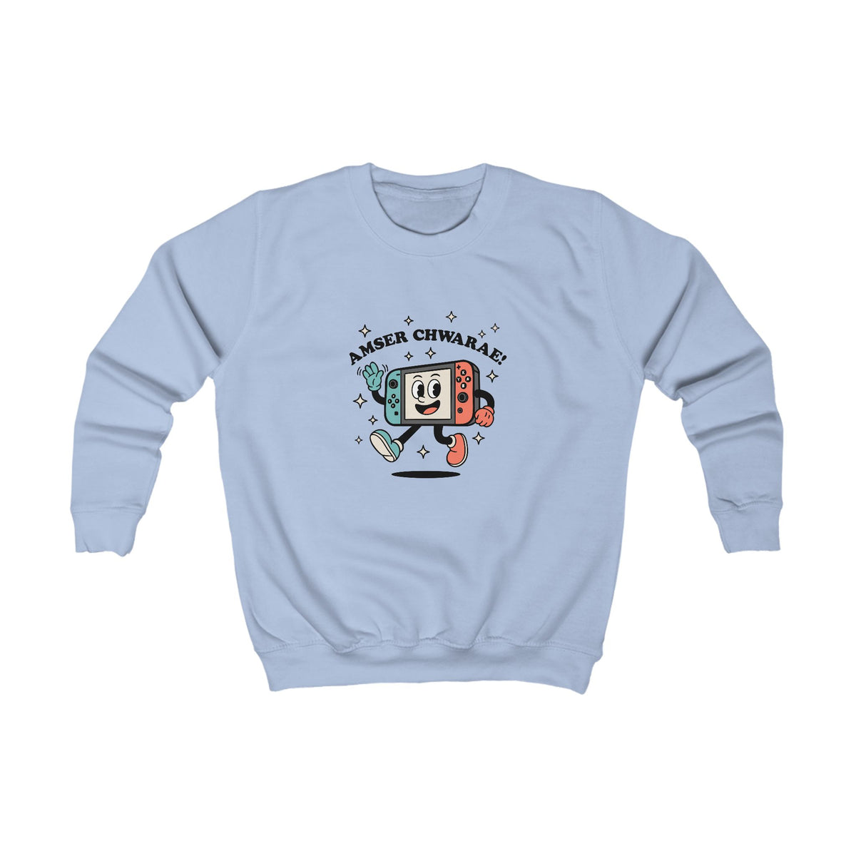 Kids Welsh Gamer Jumper "Amser Chwarae" Cute Retro Switch Style Character