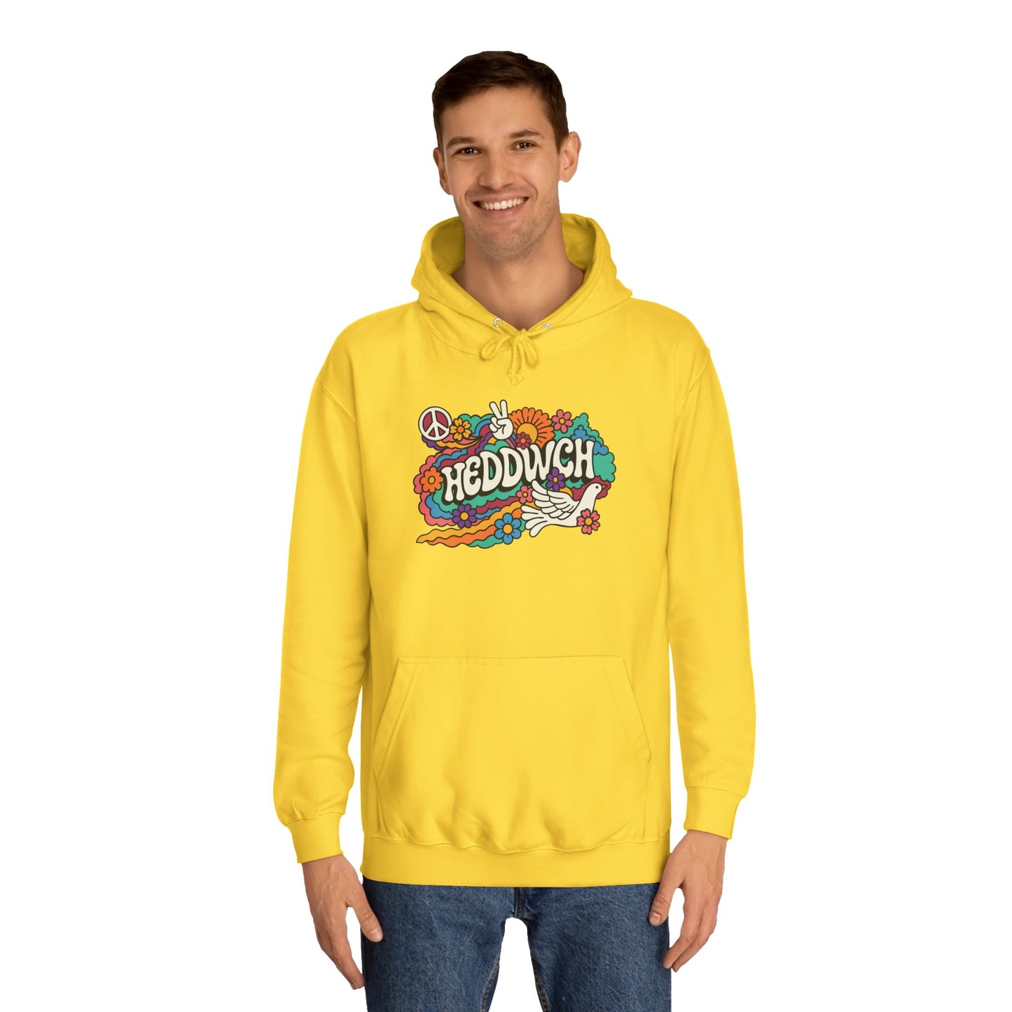 'Heddwch' Retro Unisex Hoodie - Peace Hooded Top