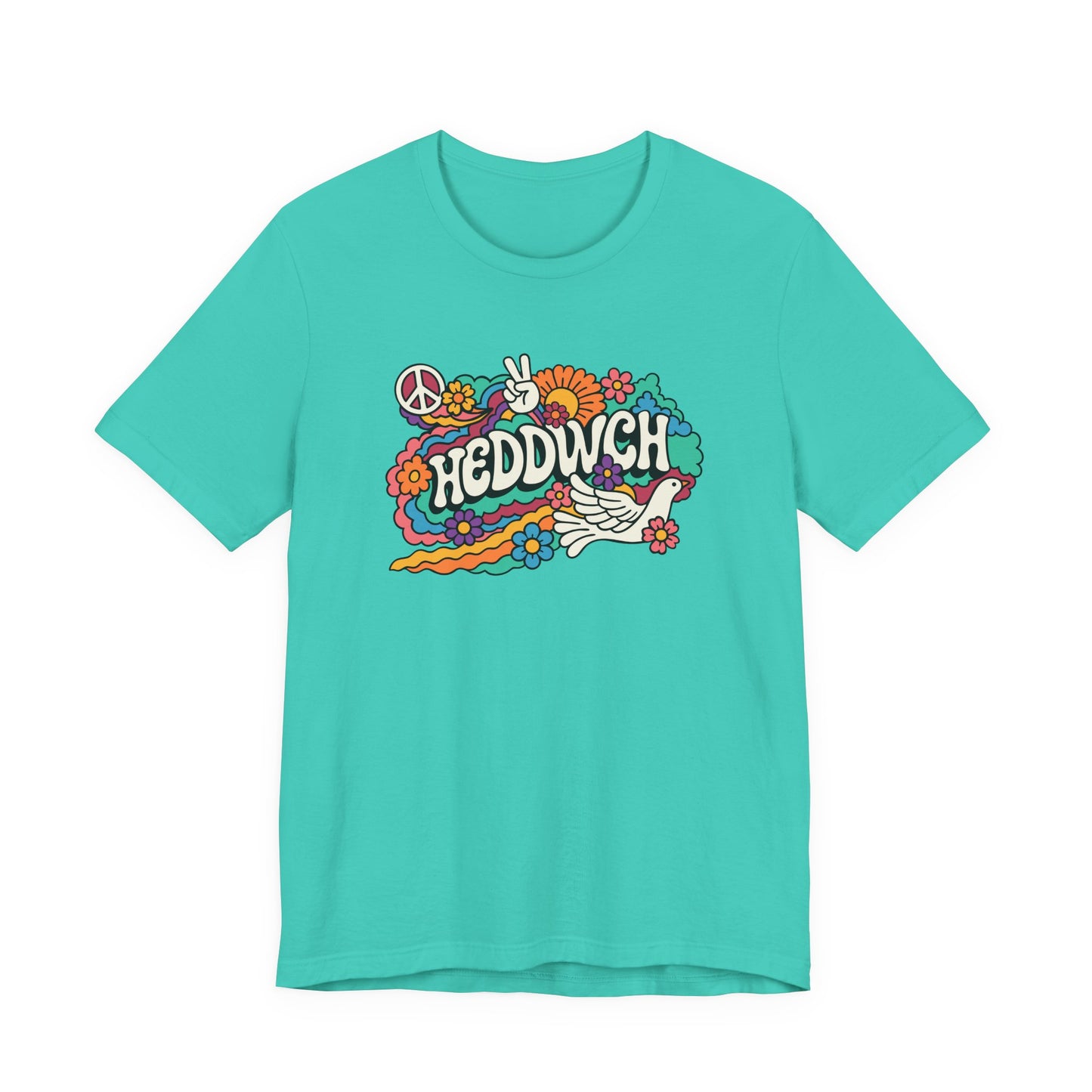 "Heddwch" Peace Sign Retro Floral T-Shirt