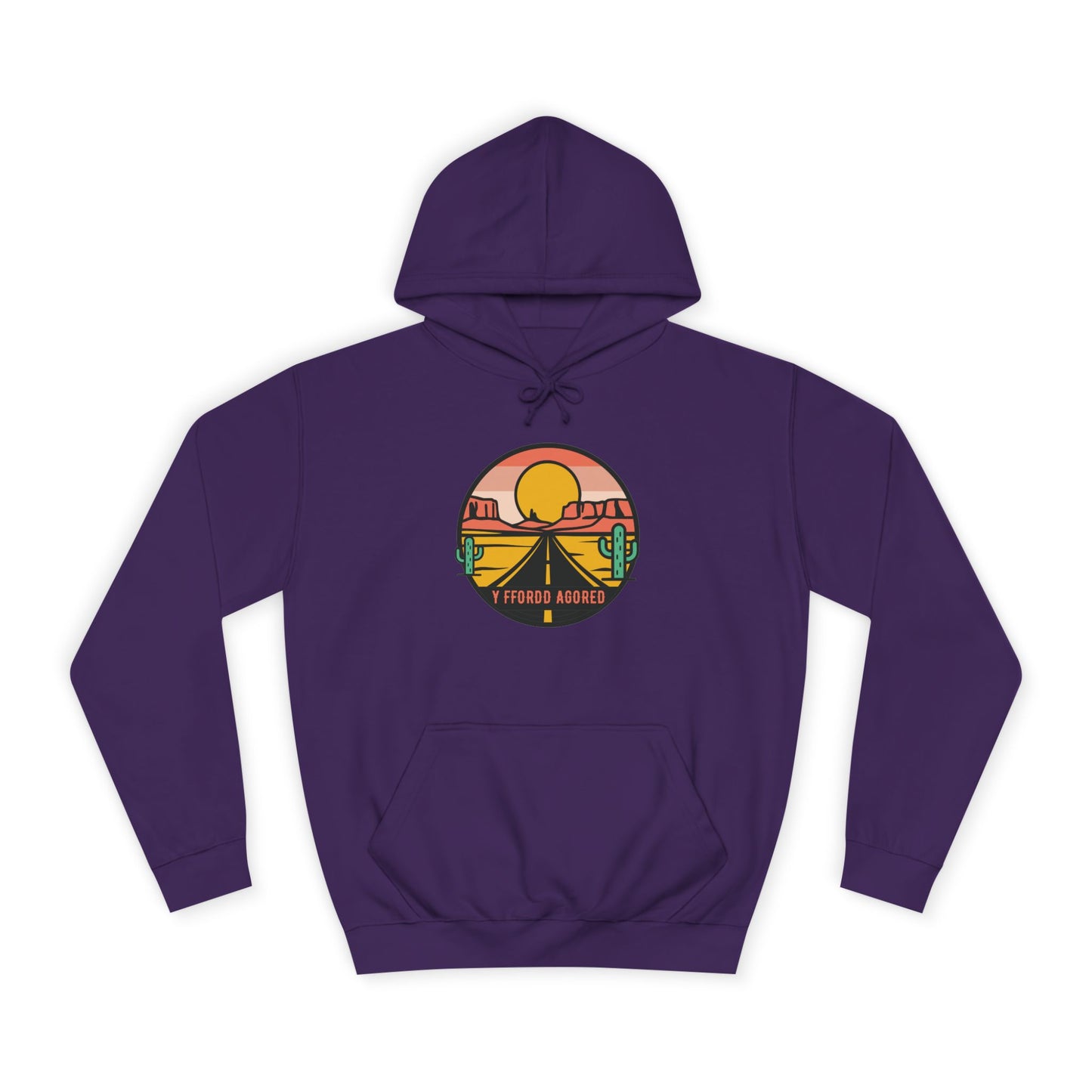 Retro Sunset Road Trip Unisex Hoodie - 'Y Ffordd Agored'