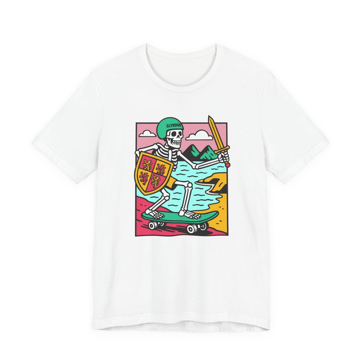 Skeleton Glyndŵr Retro Skateboard T-Shirt (Unisex)