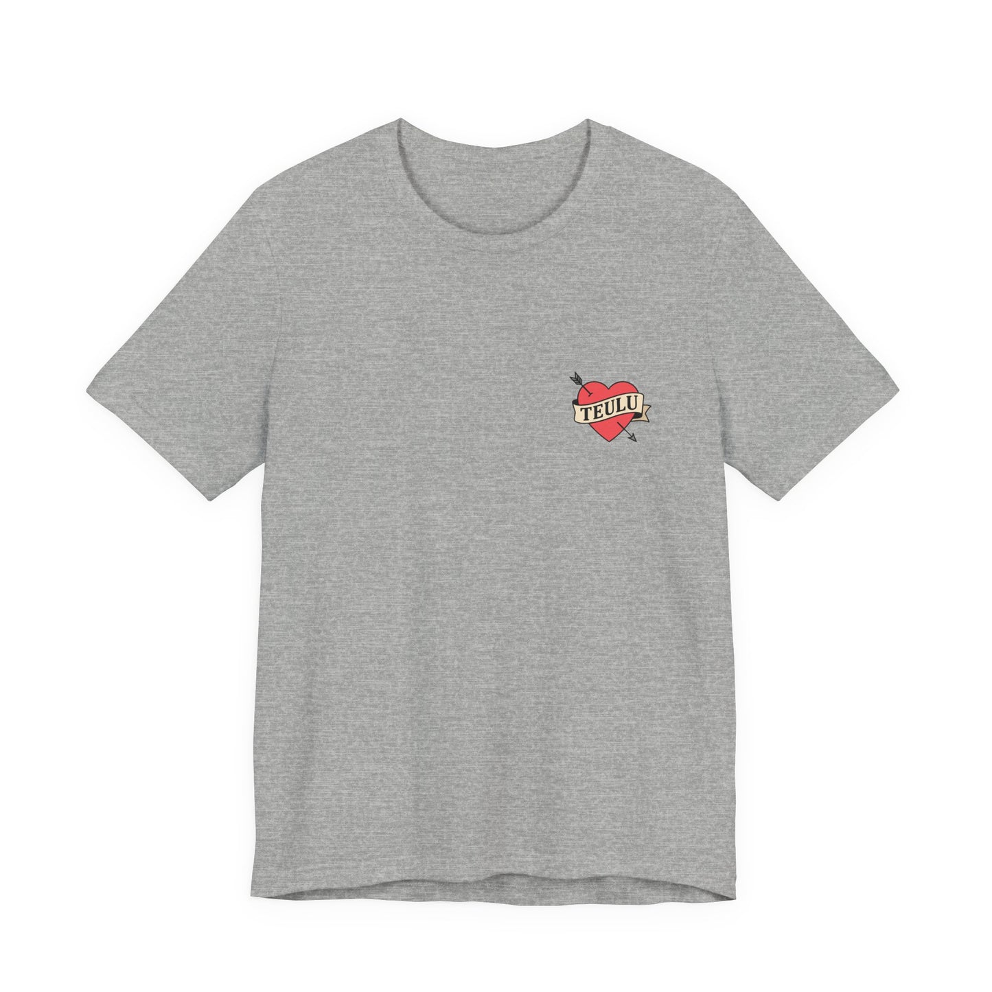 Heart Tattoo Tee (Unisex) — Minimalist Welsh Language Design ‘Teulu’