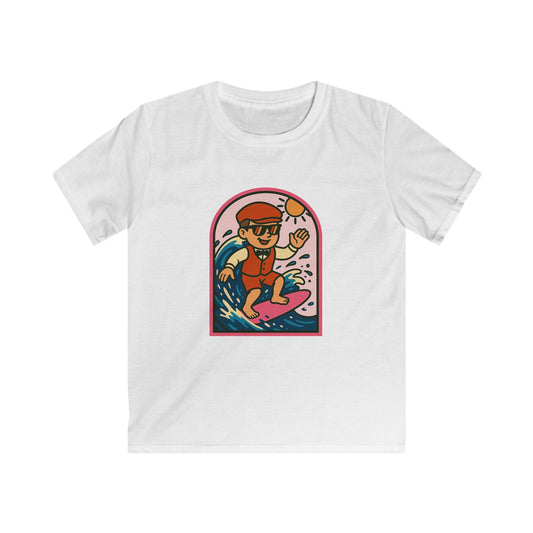 Kids Surfing T‑Shirt — Retro Welsh Costume Surfer Graphic Tee for Boys & Girls