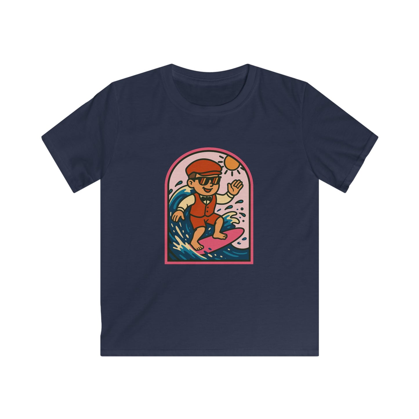 Kids Surfing T‑Shirt — Retro Welsh Costume Surfer Graphic Tee for Boys & Girls