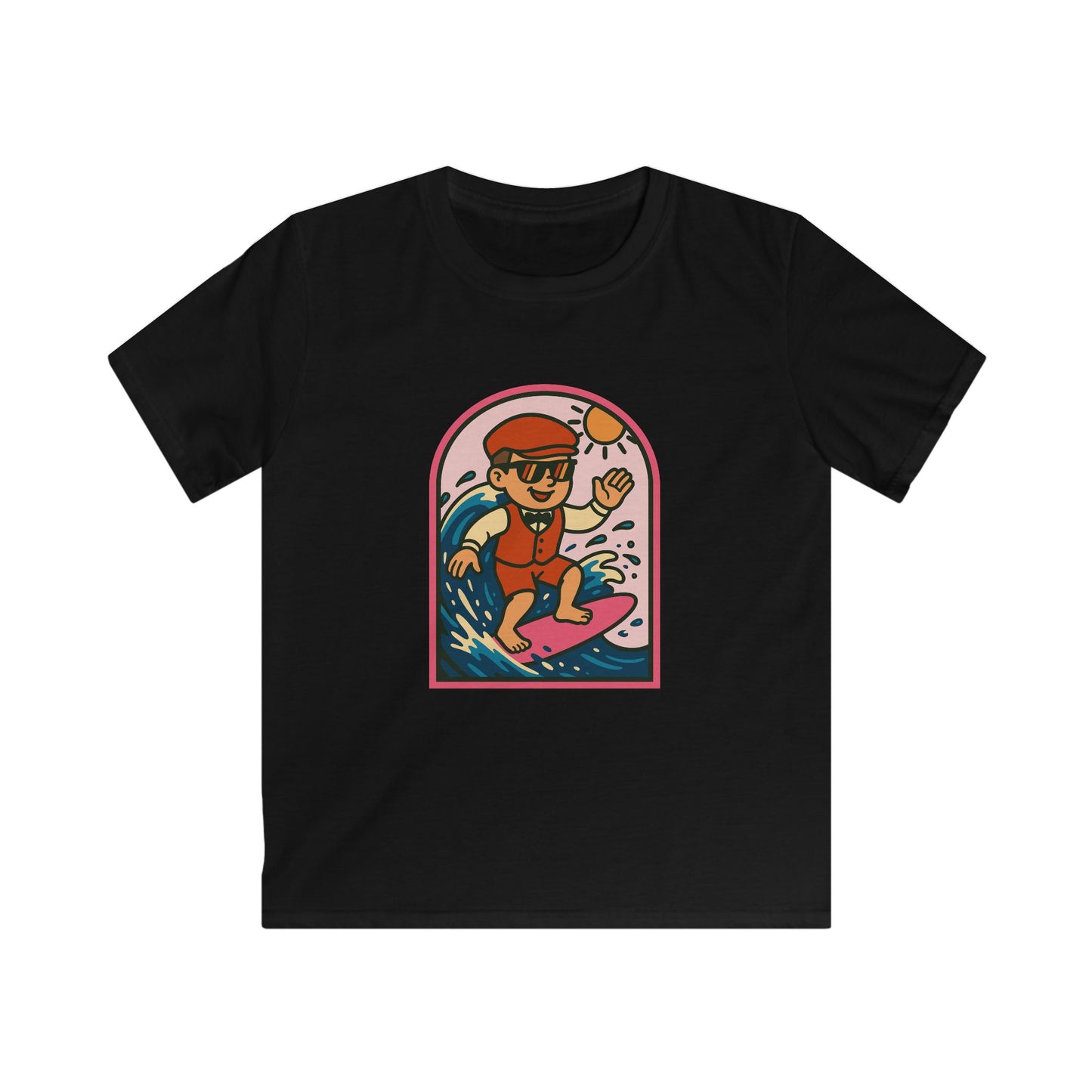 Kids Surfing T‑Shirt — Retro Welsh Costume Surfer Graphic Tee for Boys & Girls