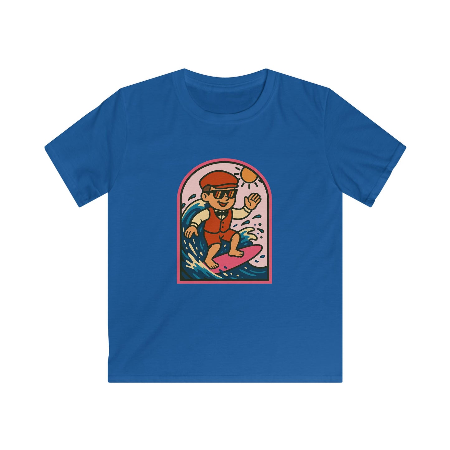 Kids Surfing T‑Shirt — Retro Welsh Costume Surfer Graphic Tee for Boys & Girls