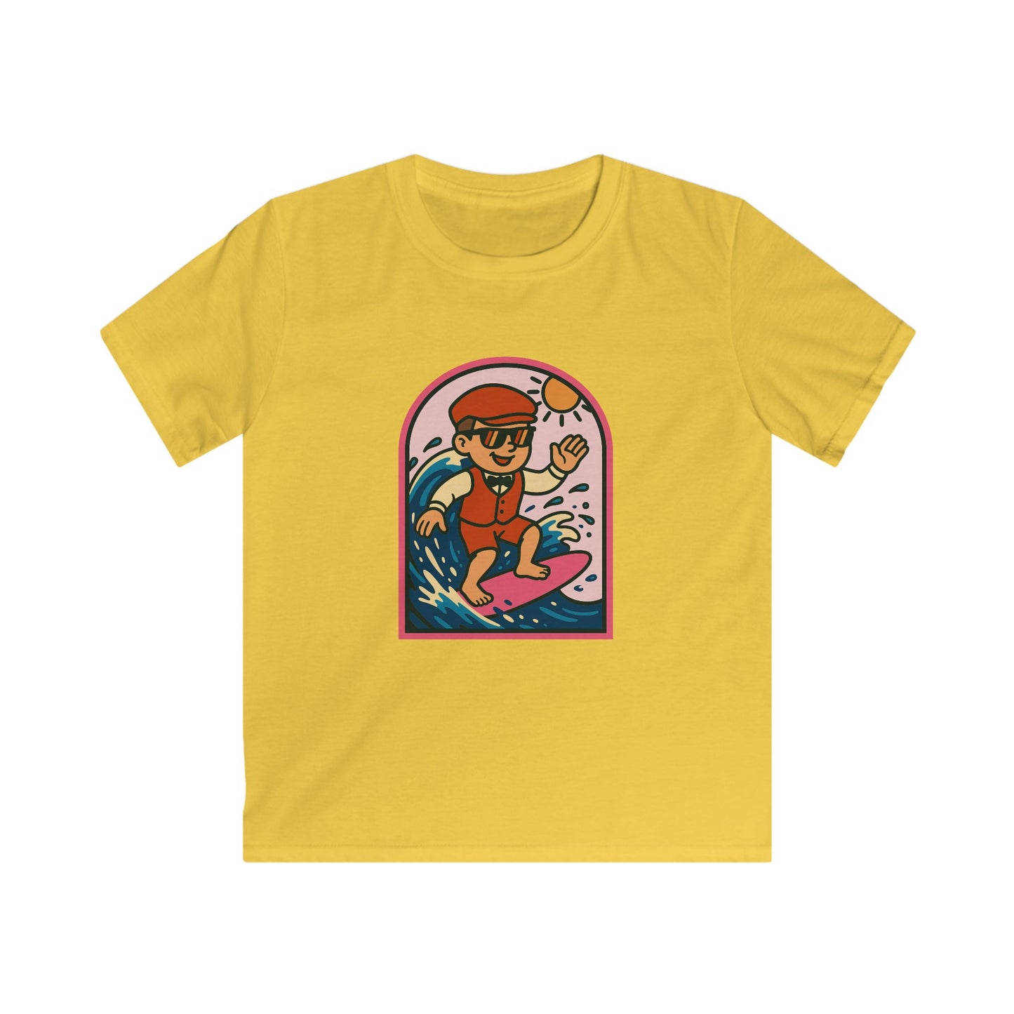 Kids Surfing T‑Shirt — Retro Welsh Costume Surfer Graphic Tee for Boys & Girls