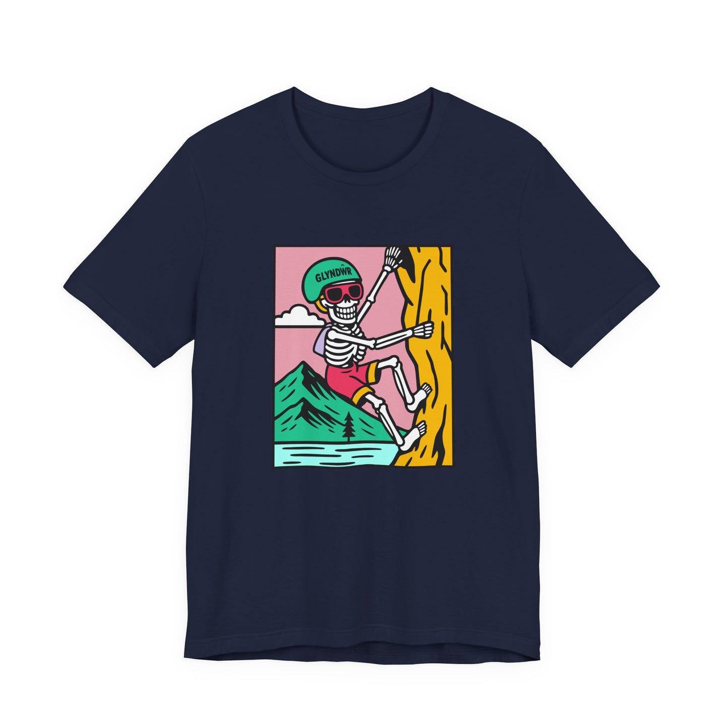 Skeleton Glyndŵr Climber T‑Shirt (Unisex) - Retro Mountain Rock Climbing Tee
