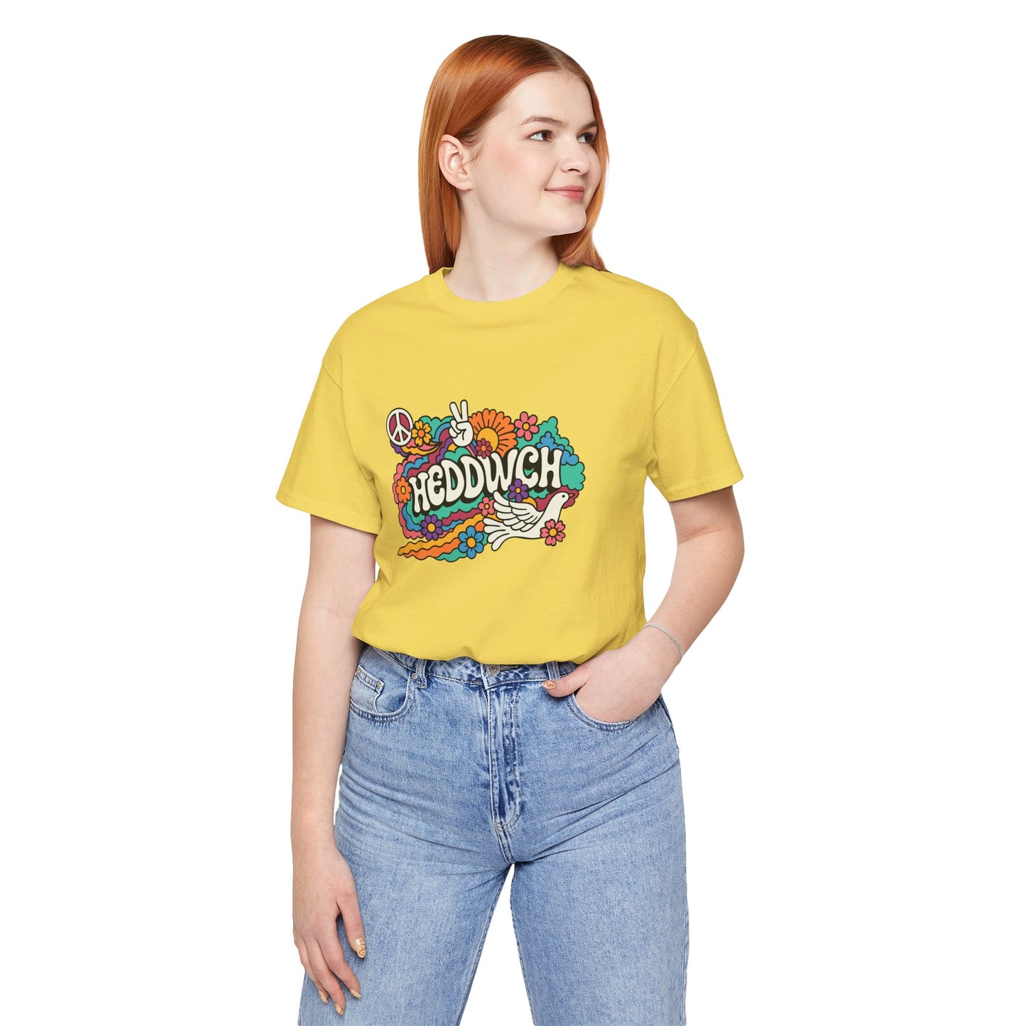 "Heddwch" Peace Sign Retro Floral T-Shirt