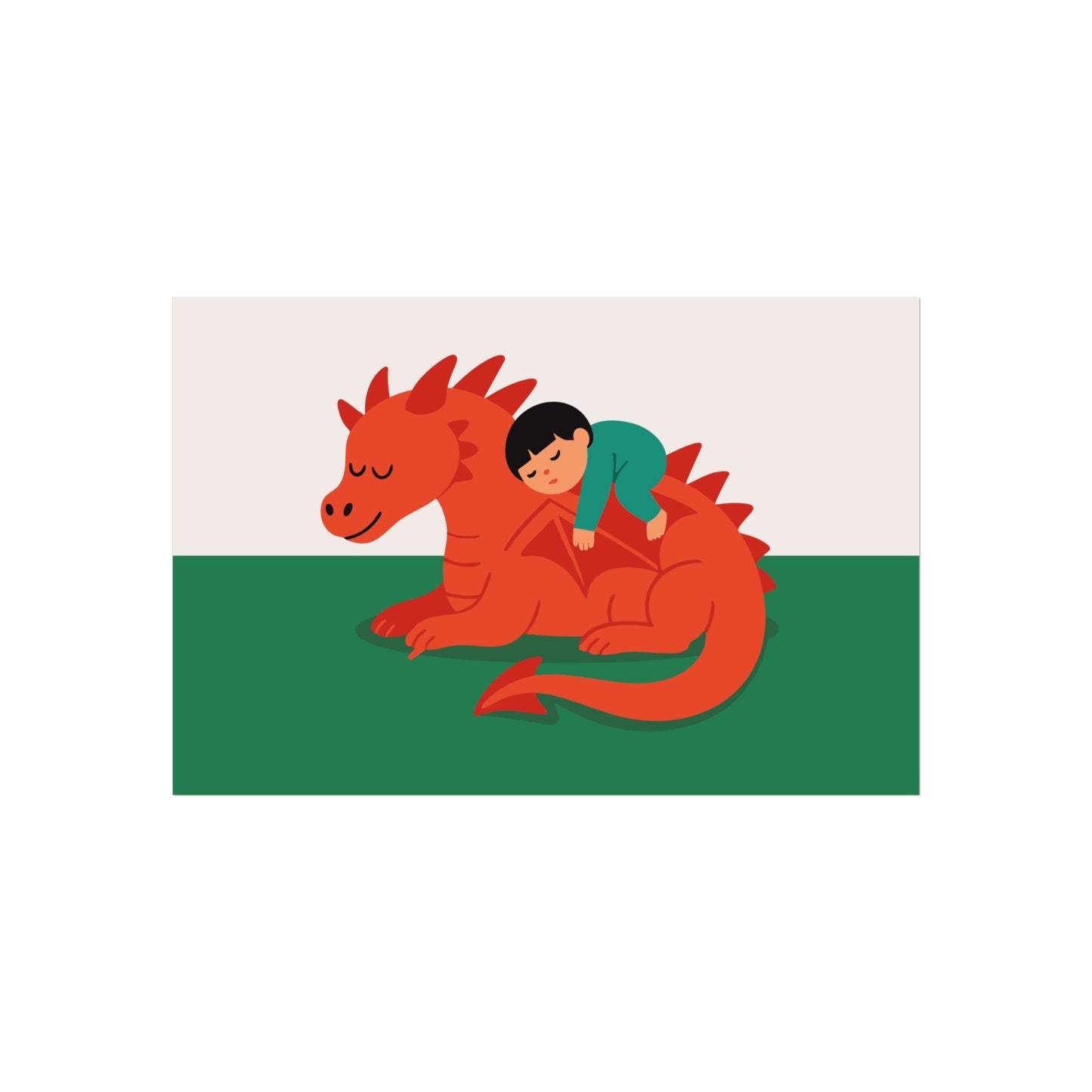 Sleeping Child & Dragon – Welsh Flag Inspired Scandi Nursery Poster