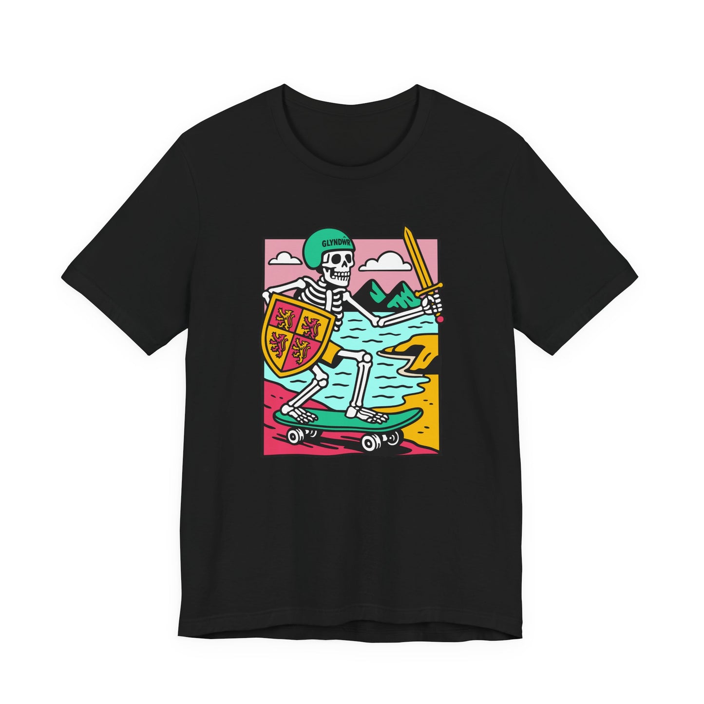 Skeleton Glyndŵr Retro Skateboard T-Shirt (Unisex)