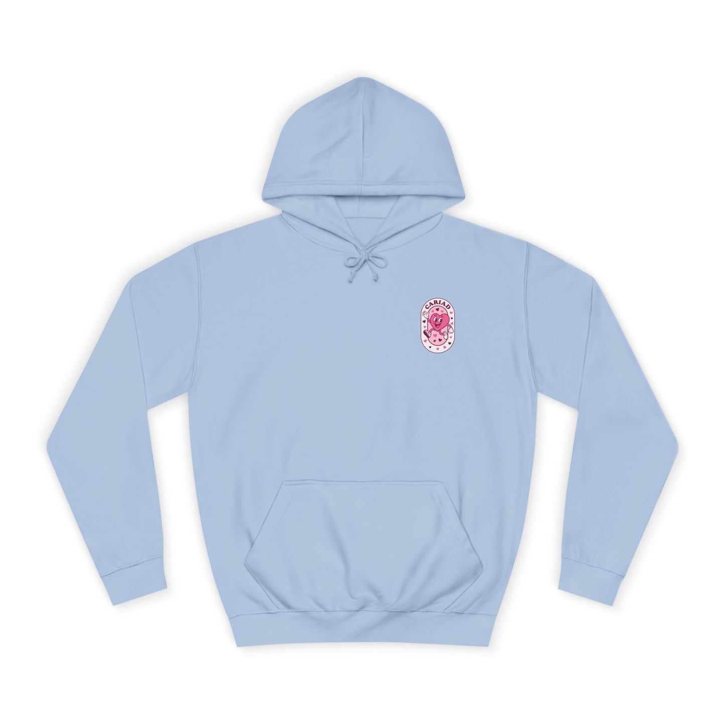 College Hoodie with Pink Floral Crest – Vintage Campus Logo Pullover