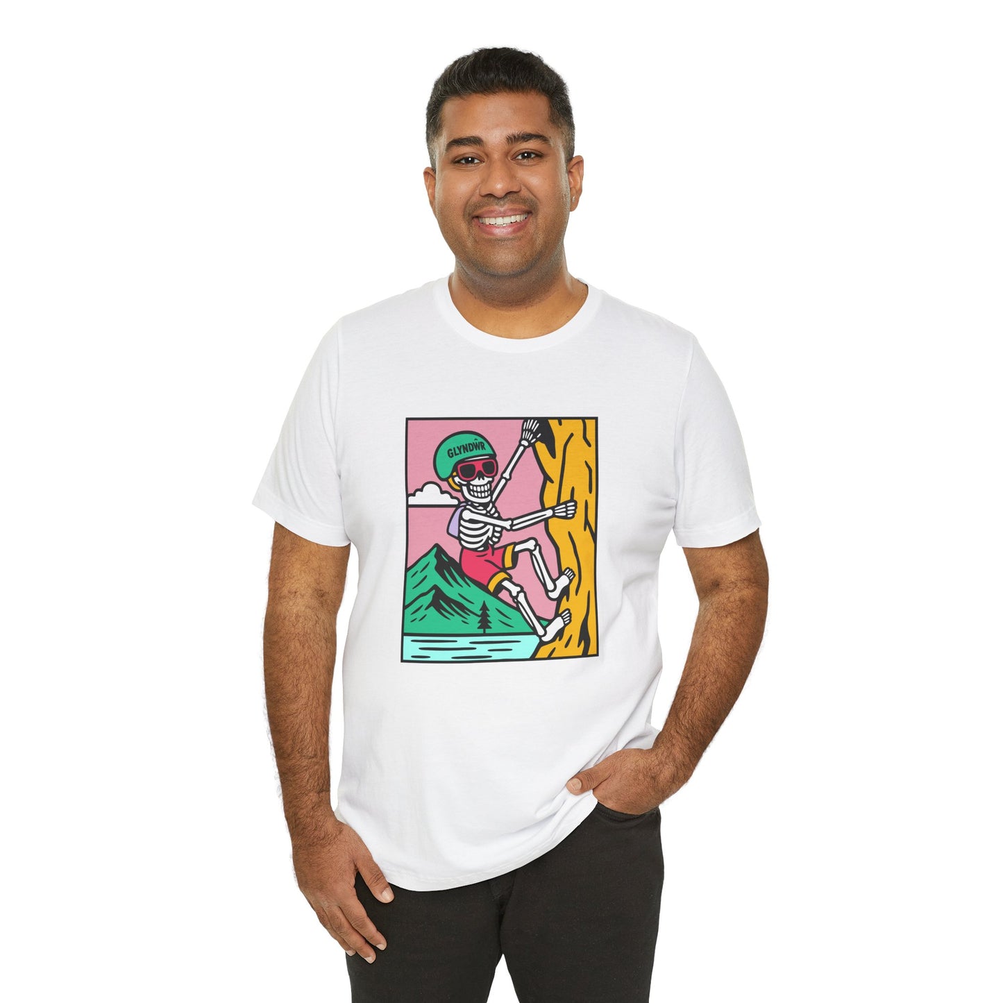 Skeleton Glyndŵr Climber T‑Shirt (Unisex) - Retro Mountain Rock Climbing Tee
