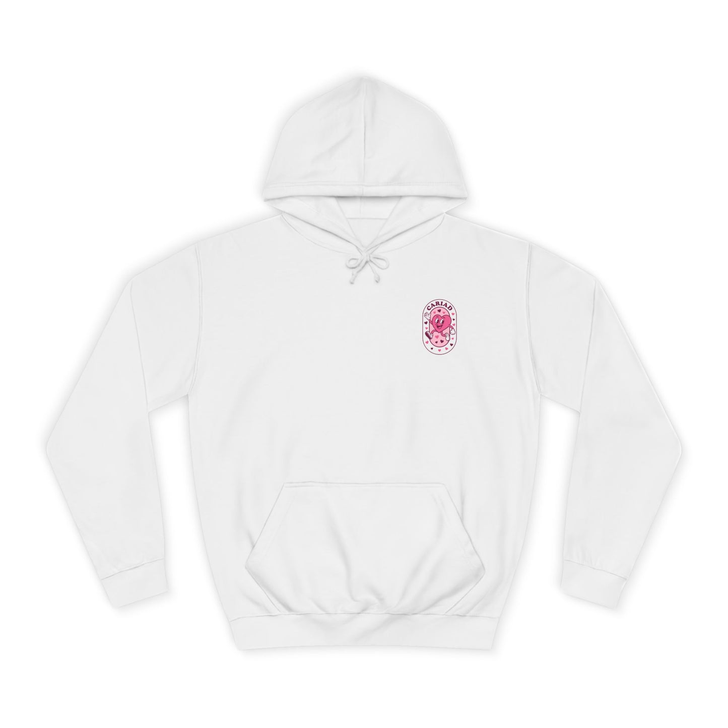 College Hoodie with Pink Floral Crest – Vintage Campus Logo Pullover