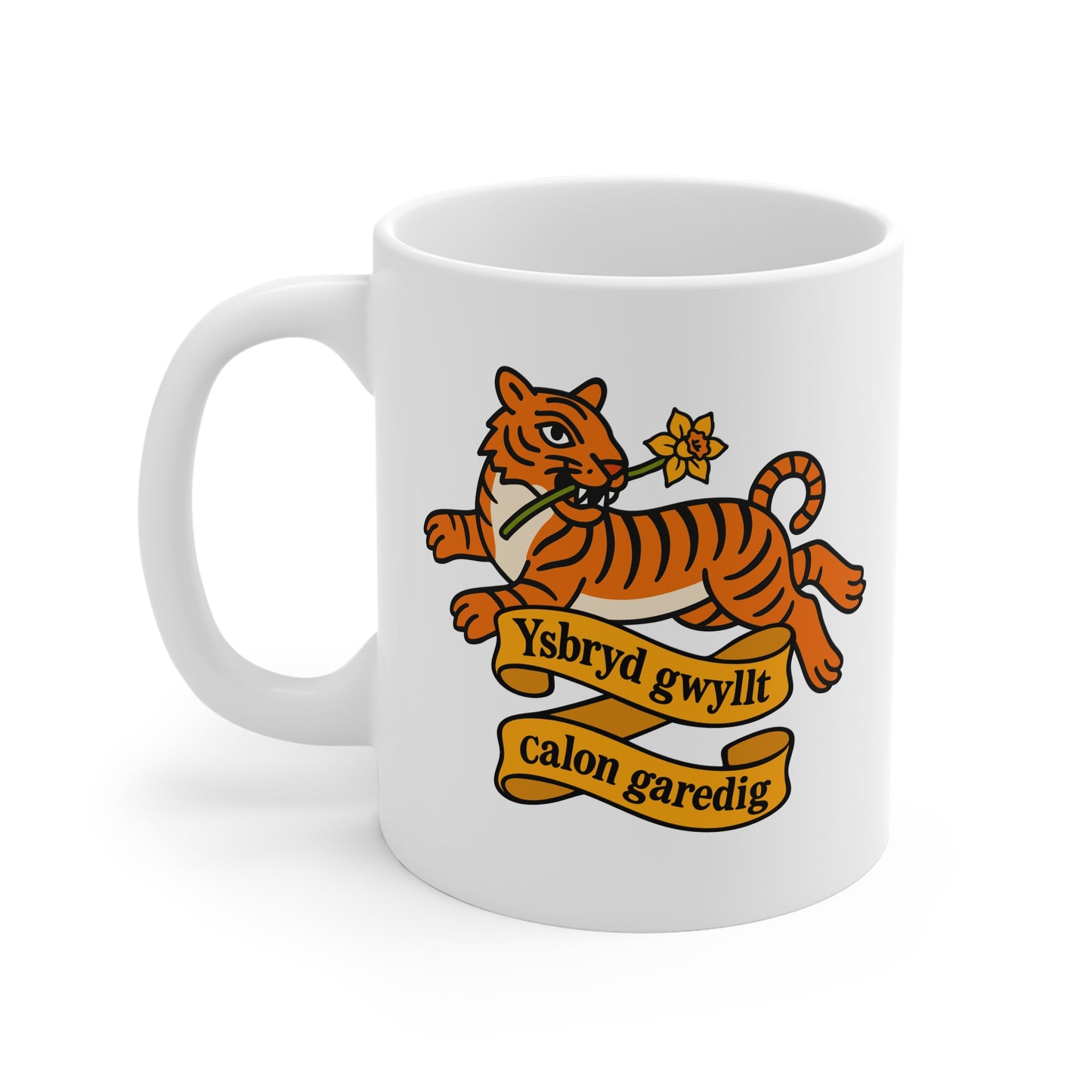 Tiger Crest Mug - 'Ysbryd gwyllt, calon garedig'