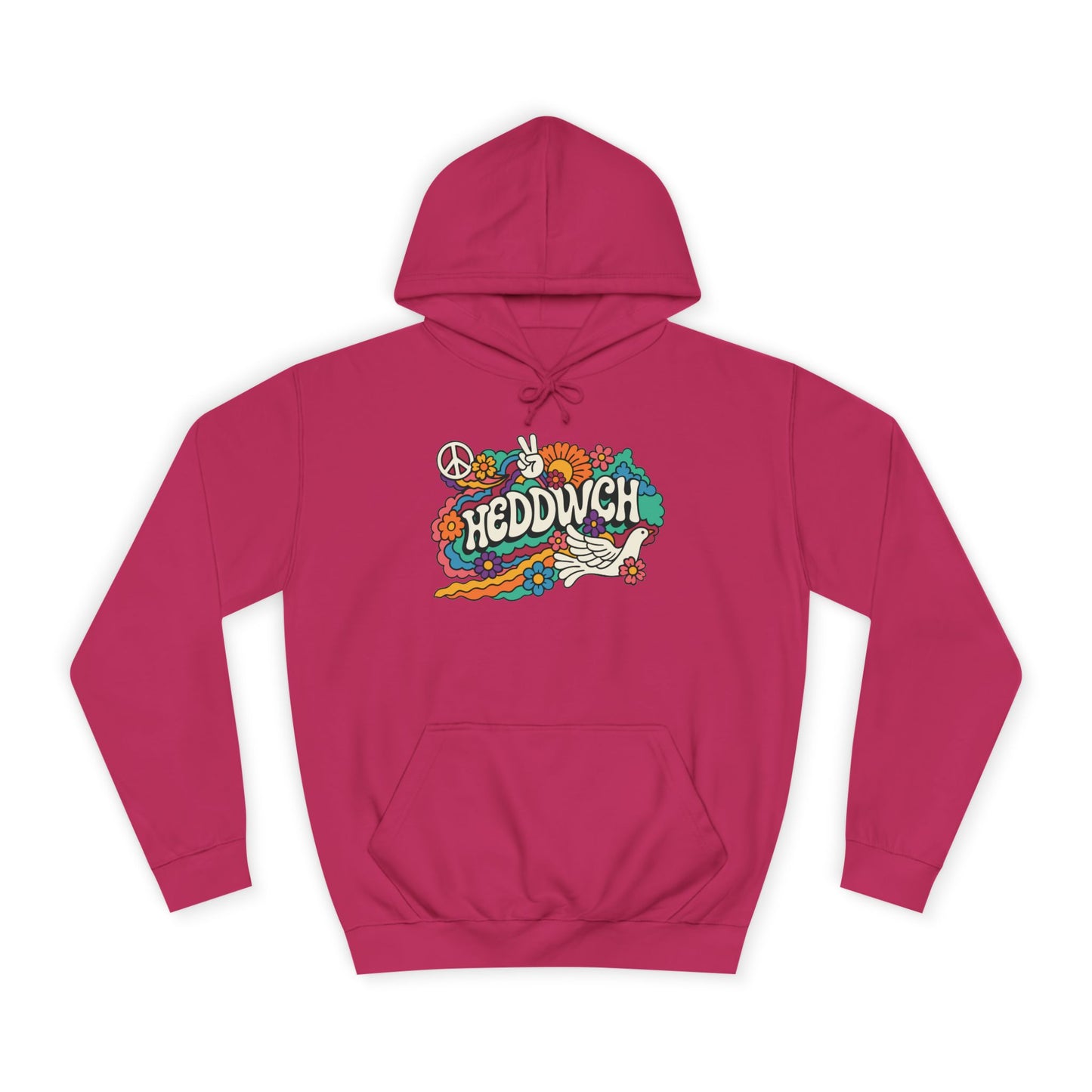 'Heddwch' Retro Unisex Hoodie - Peace Hooded Top