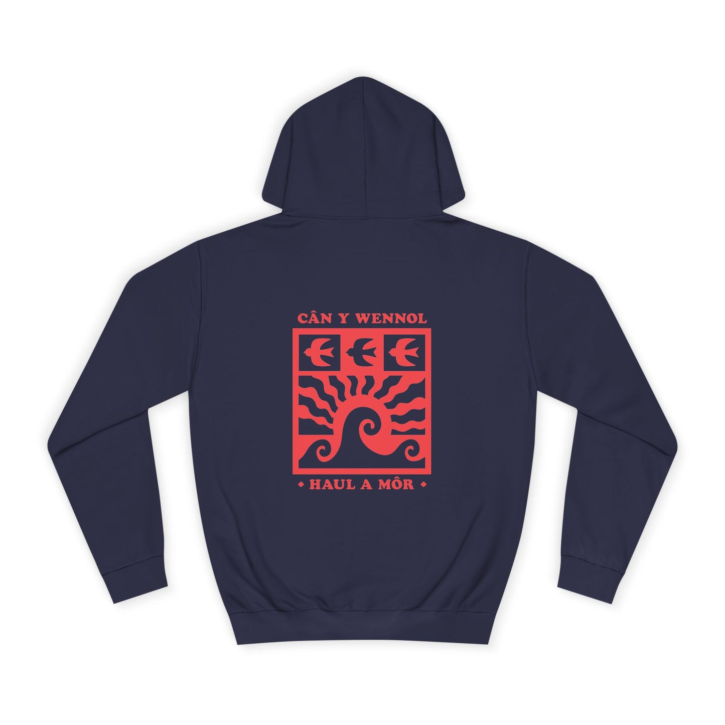 Retro Swallow & Wave Unisex Hoodie 'Can Y Wennol' (Double Sided)