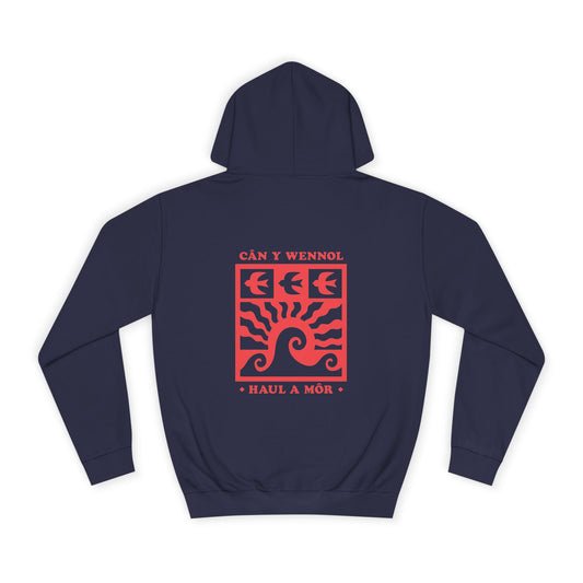 Retro Swallow & Wave Unisex Hoodie 'Can Y Wennol' (Double Sided)