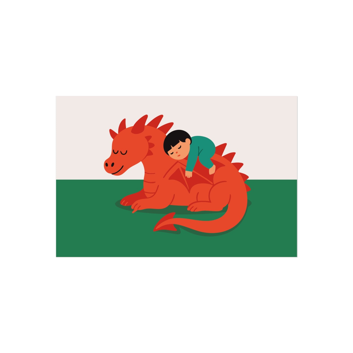 Sleeping Child & Dragon – Welsh Flag Inspired Scandi Nursery Poster