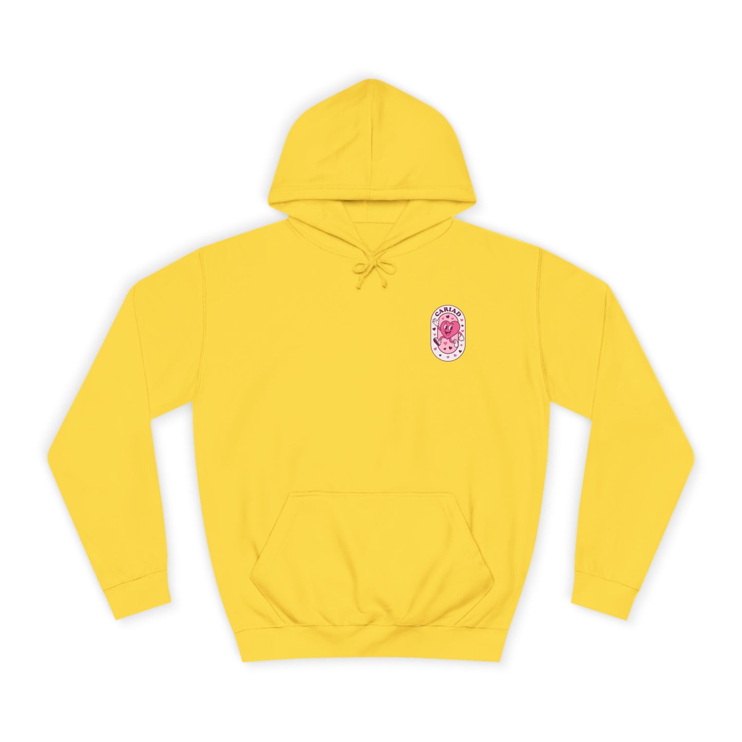 College Hoodie with Pink Floral Crest – Vintage Campus Logo Pullover