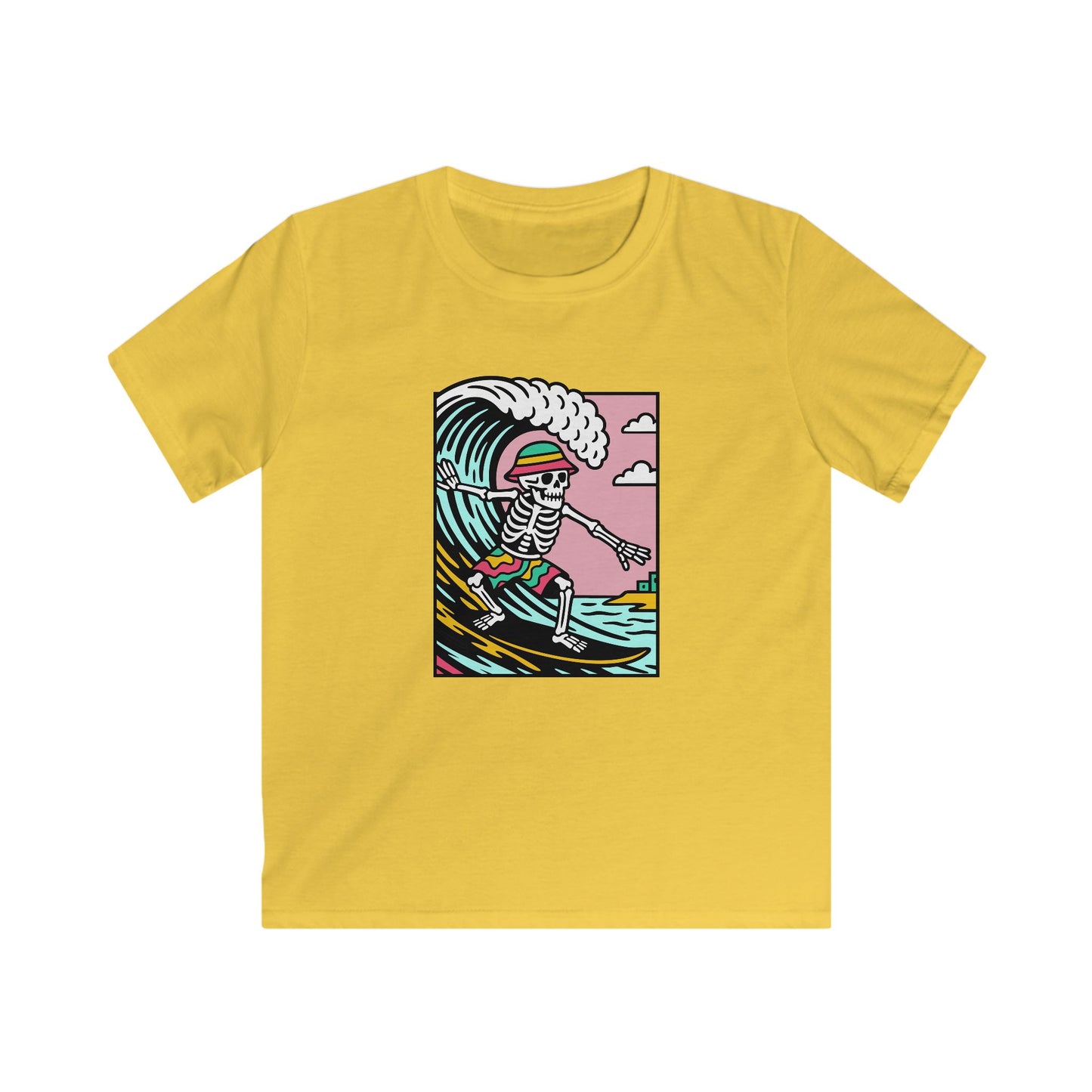 Kids Owain Glyndŵr Surfing Skeleton T-Shirt