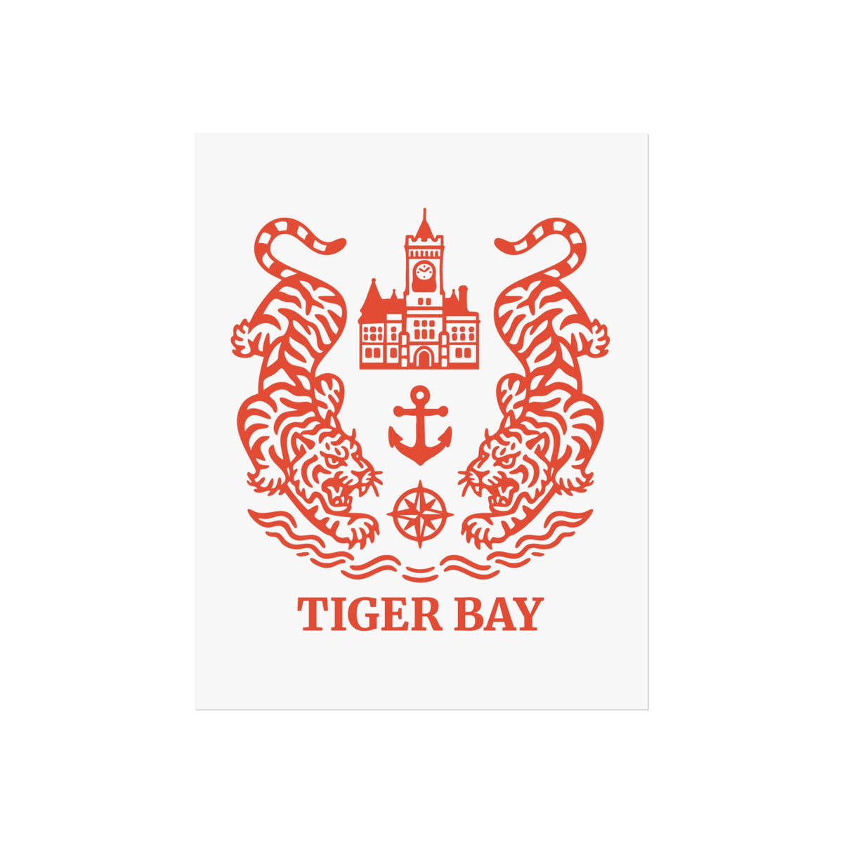 Vintage Tiger Bay (Cardiff) Fine Art Poster — Nautical Crest With Twin Tigers