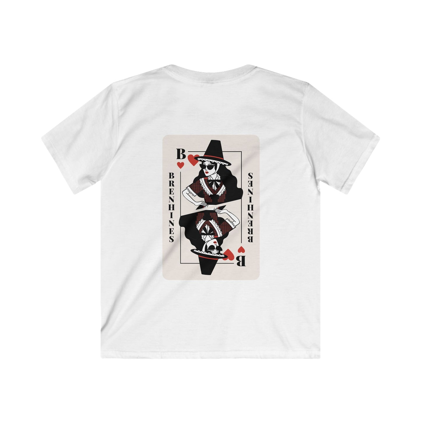 Kids 'Brenhines' T-Shirt - Welsh Queen of Hearts Playing Card Graphic Tee (Double Sided)