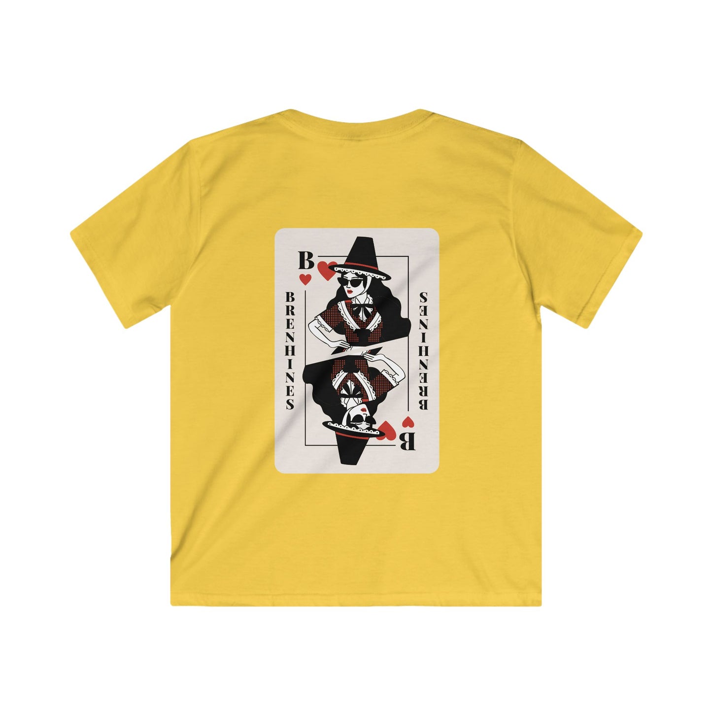 Kids 'Brenhines' T-Shirt - Welsh Queen of Hearts Playing Card Graphic Tee (Double Sided)