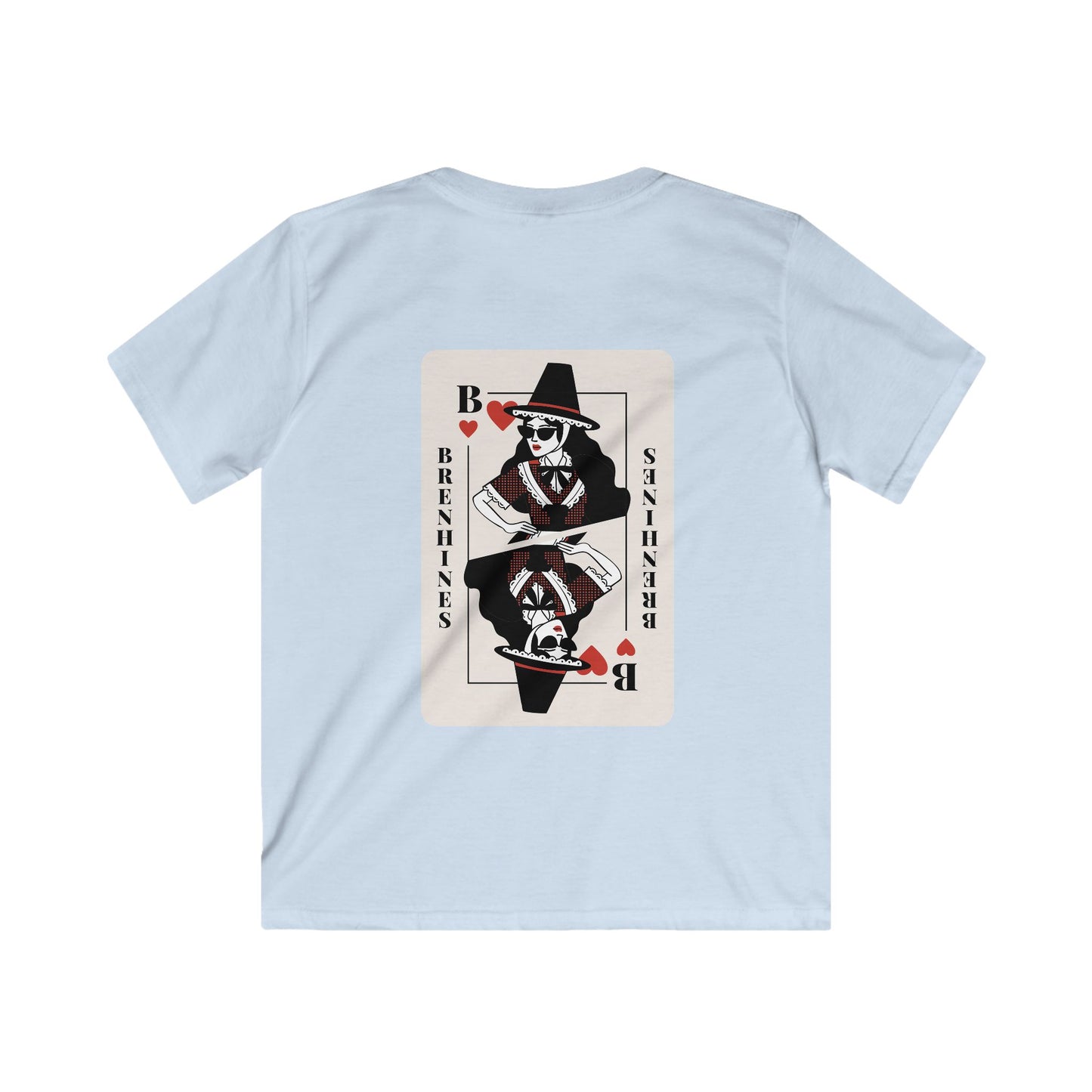 Kids 'Brenhines' T-Shirt - Welsh Queen of Hearts Playing Card Graphic Tee (Double Sided)