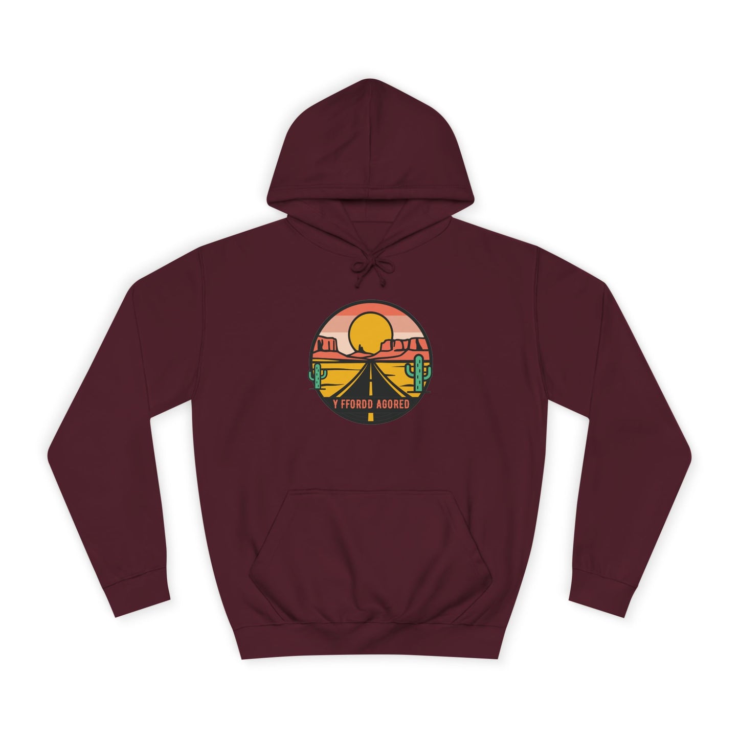 Retro Sunset Road Trip Unisex Hoodie - 'Y Ffordd Agored'