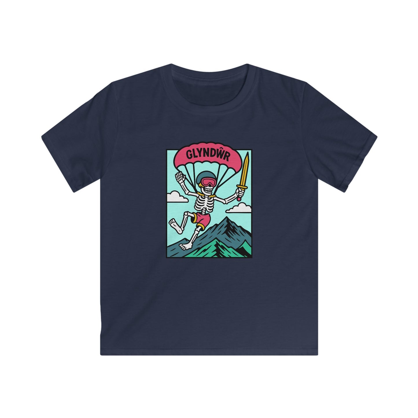 Owain Glyndŵr Parachuting Skeleton T-Shirt (Kids Tee)