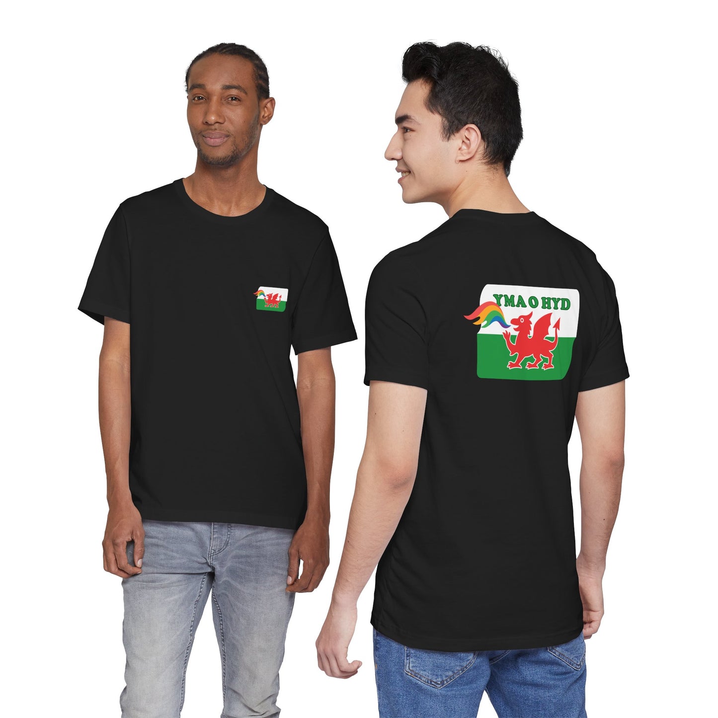 Welsh Dragon Rainbow Tee (Unisex) — Yma o Hyd Graphic T-Shirt (Double sided)