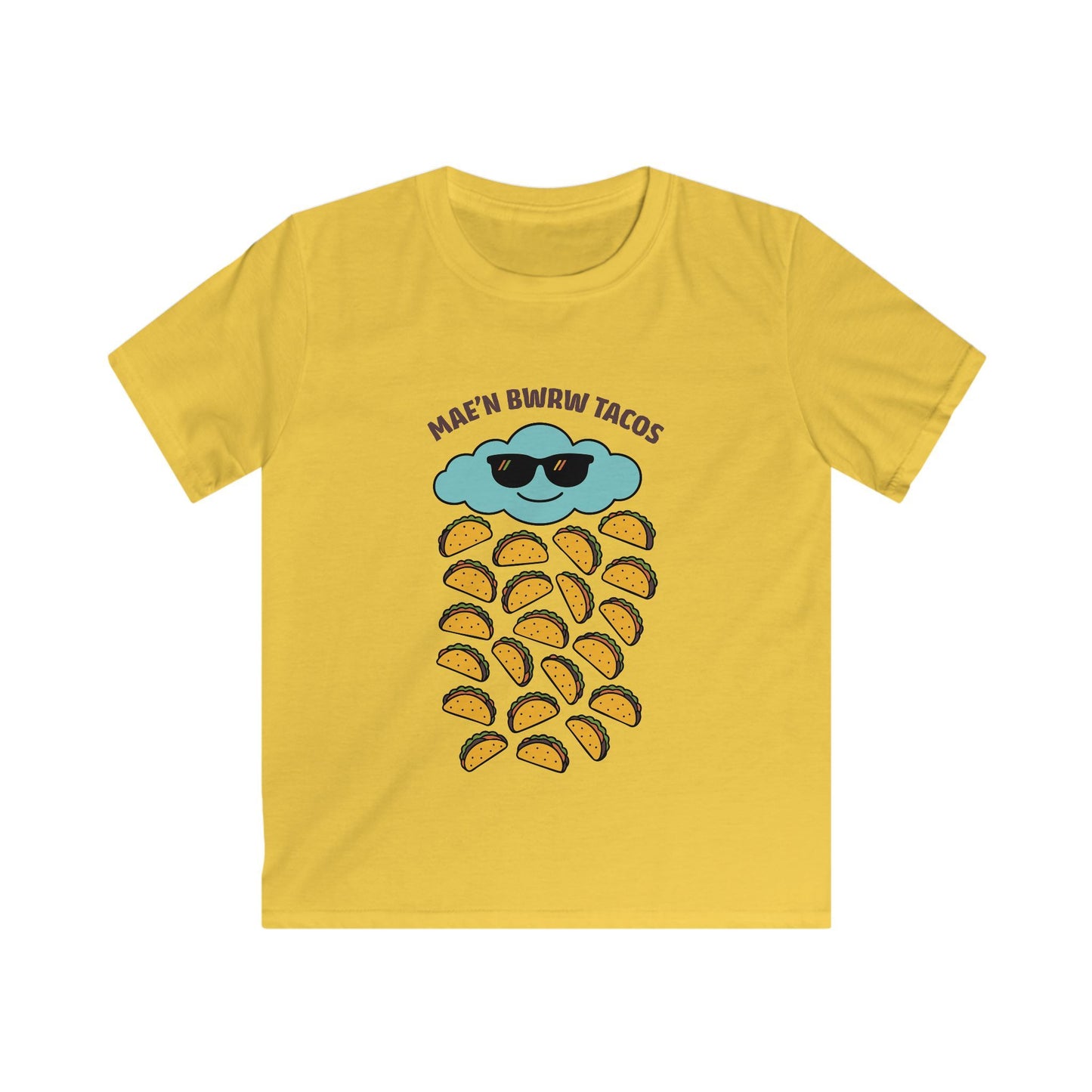 Kids Raining Tacos Welsh Language Tee - "Mae'n Bwrw Tacos"