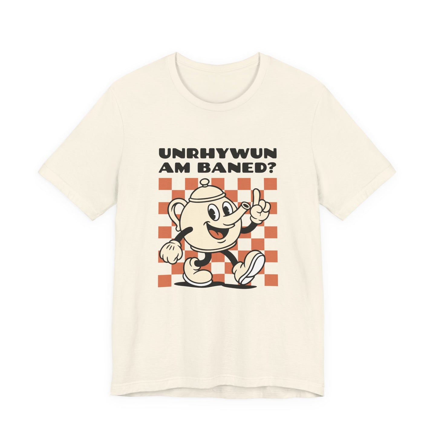 Retro Cartoon 'Unrhywun Am Baned?' Welsh Teapot Unisex T-shirt