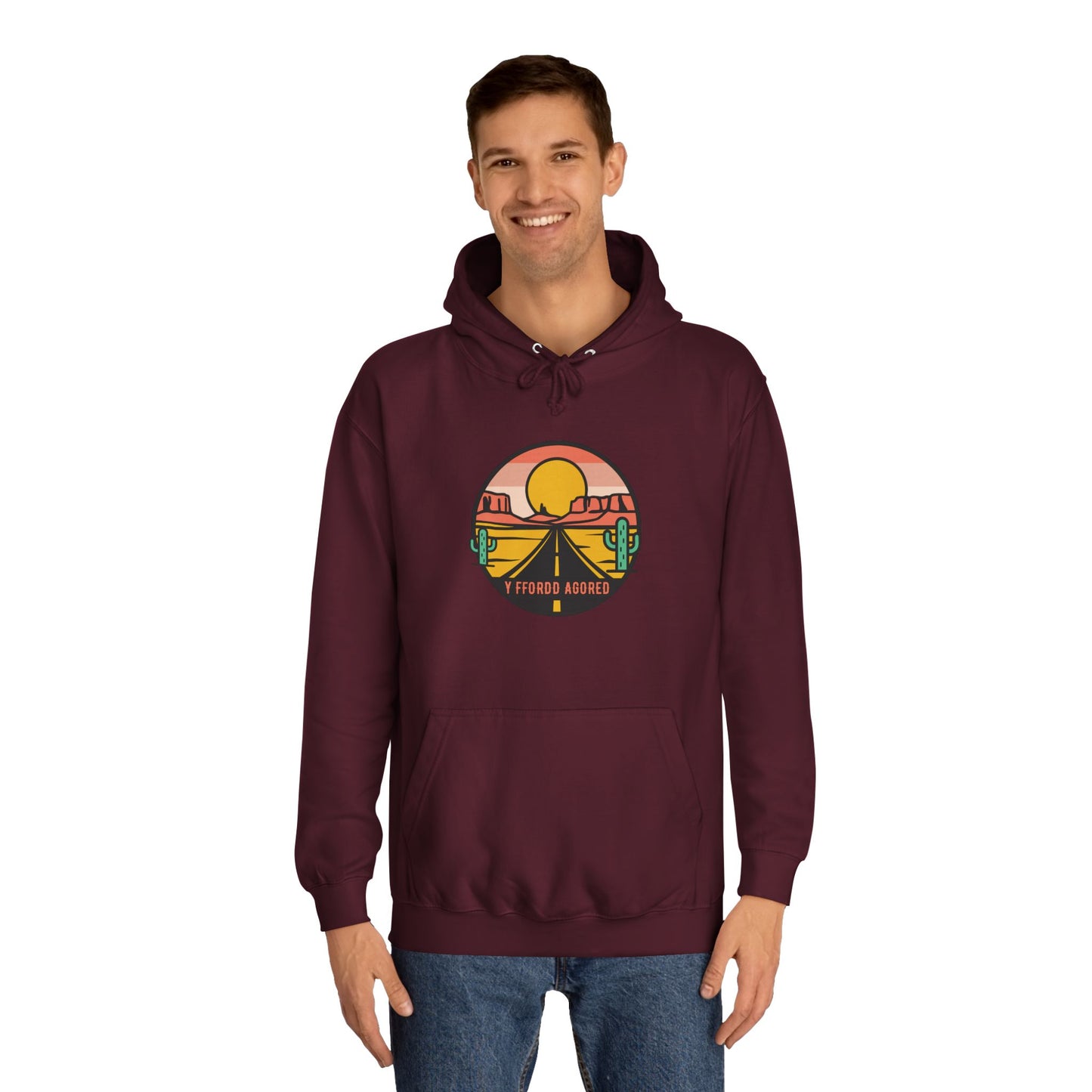 Retro Sunset Road Trip Unisex Hoodie - 'Y Ffordd Agored'