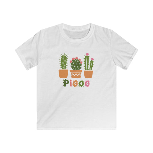 Kids Cactus Tee — Welsh Language Potted Cacti Graphic T-Shirt - "Pigog" - Spikey