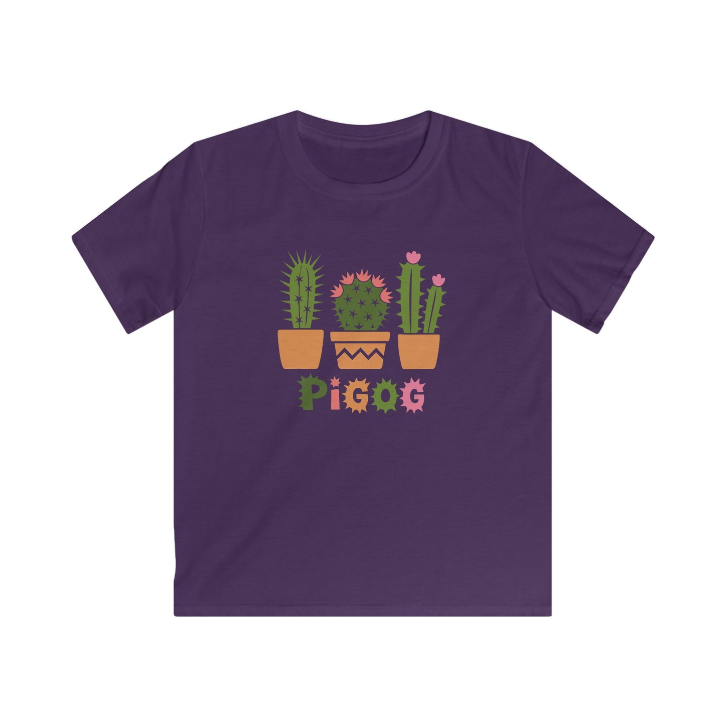 Kids Cactus Tee — Welsh Language Potted Cacti Graphic T-Shirt - "Pigog" - Spikey