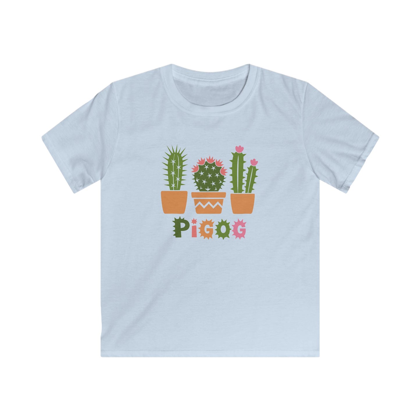 Kids Cactus Tee — Welsh Language Potted Cacti Graphic T-Shirt - "Pigog" - Spikey